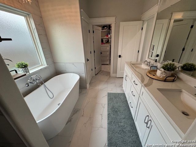 Bathroom, Dual Sink Vanities, Free Standing Baths, Interior, Marble