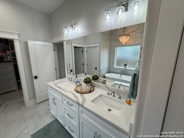 Bathroom, Dual Sink Vanities, Interior, Marble, Marble Walls