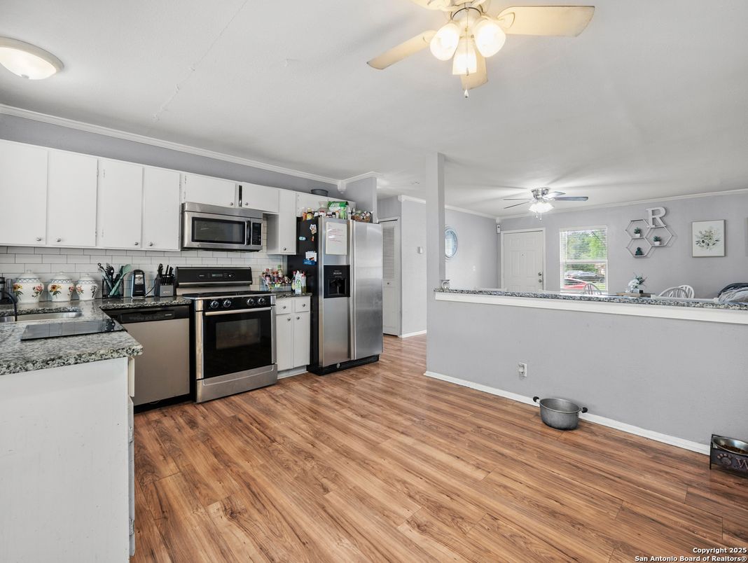Interior, Kitchen, Stainless Steel Appliances, Wood Texture Flooring