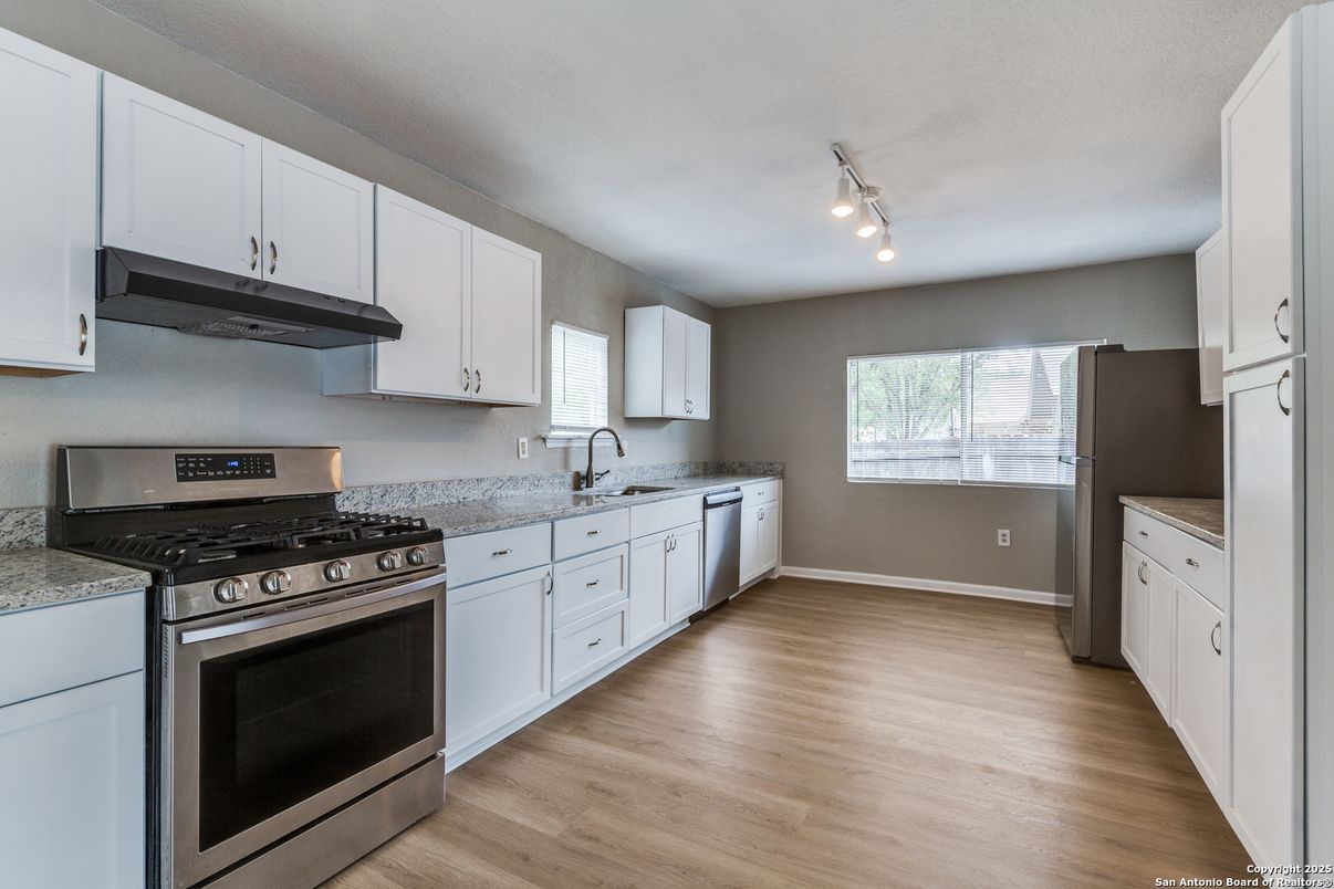 Interior, Kitchen, Stainless Steel Appliances, Wood Texture Flooring