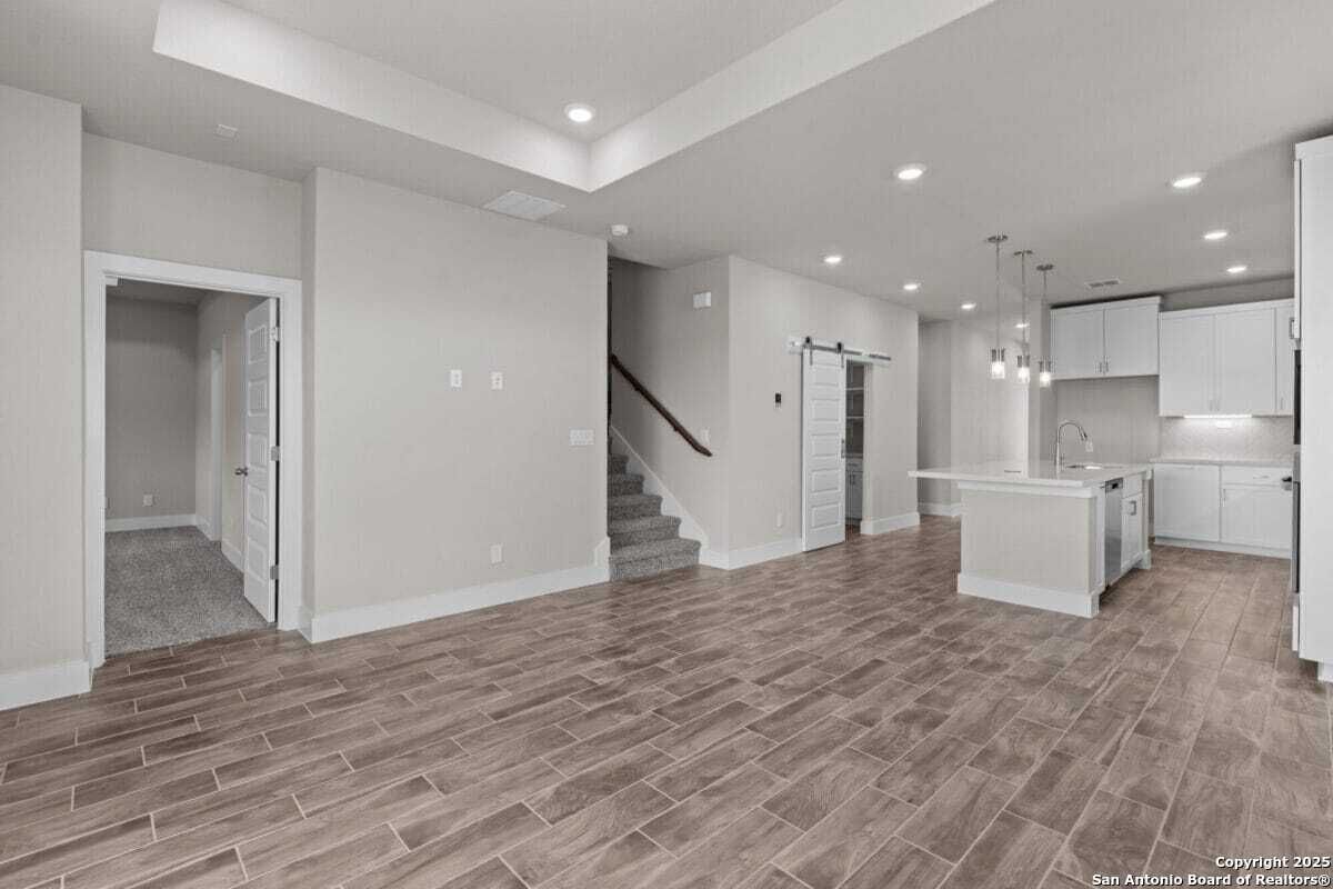 Interior, Kitchen, Pendant Lights, Recessed Lighting, Wood Texture Flooring