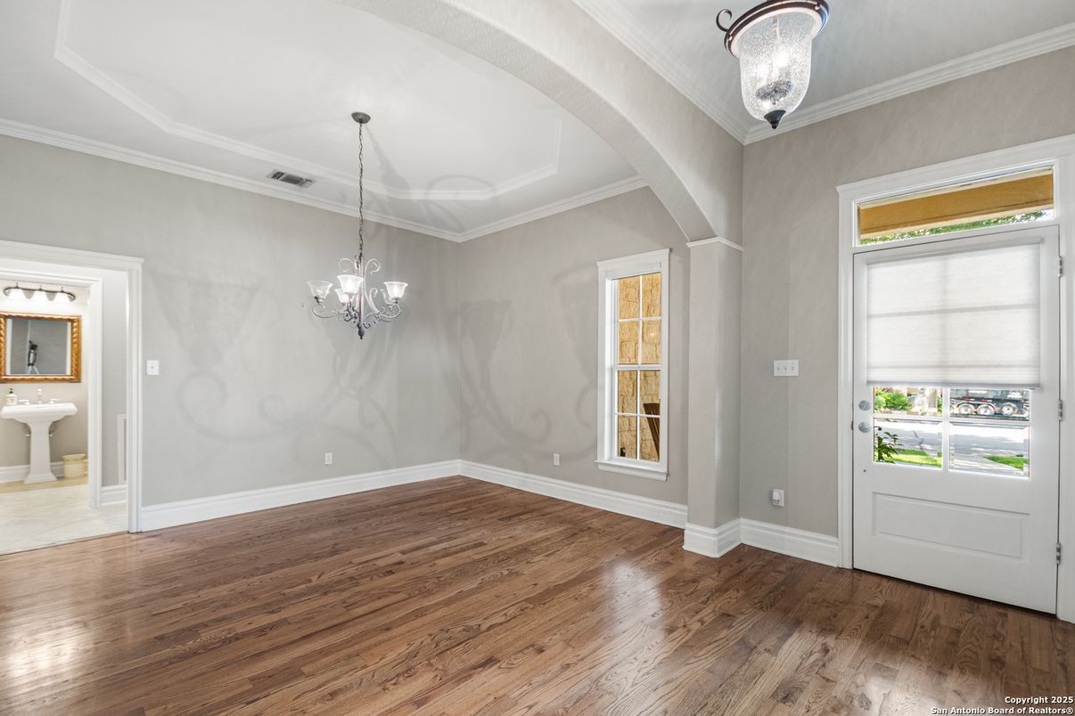 Chandelier, Empty room, Interior, Wood Texture Flooring