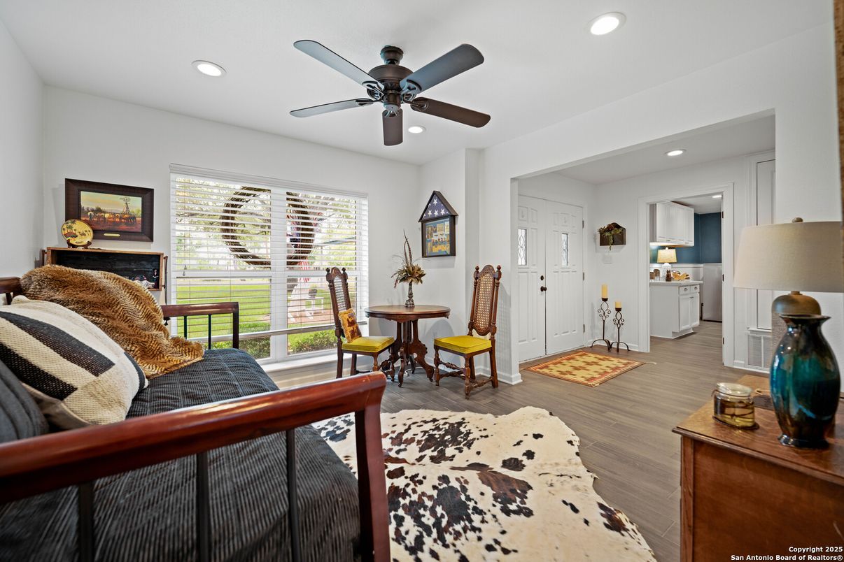 Dining room, Interior, Recessed Lighting, Wood Texture Flooring