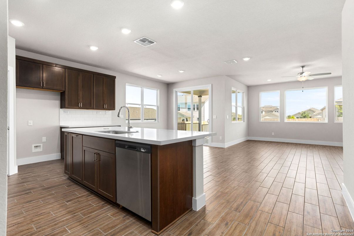Interior, Kitchen, Recessed Lighting, Wood Texture Flooring
