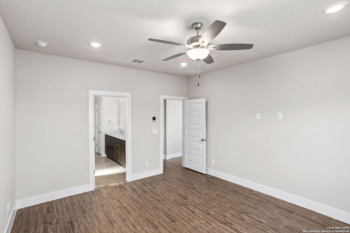 Bathroom, Empty room, Interior, Recessed Lighting, Wood Texture Flooring