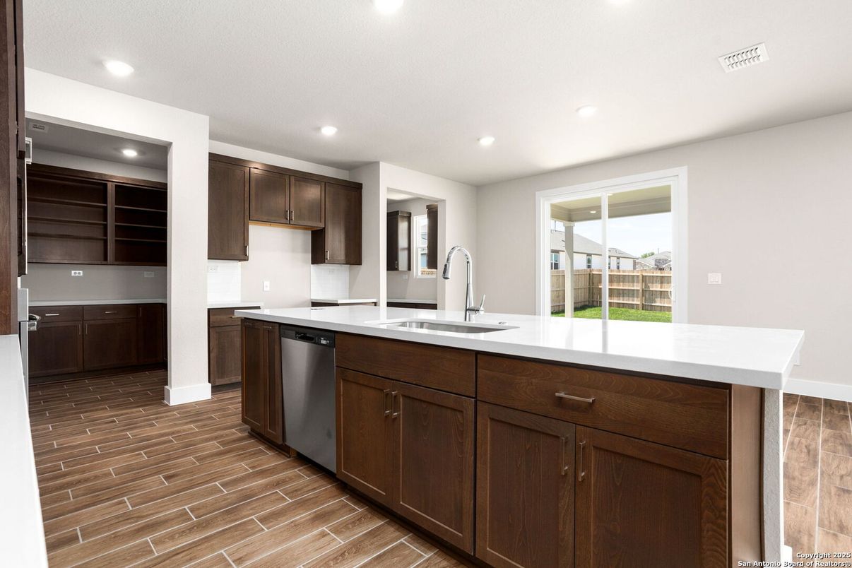 Interior, Kitchen, Recessed Lighting, Wood Texture Flooring