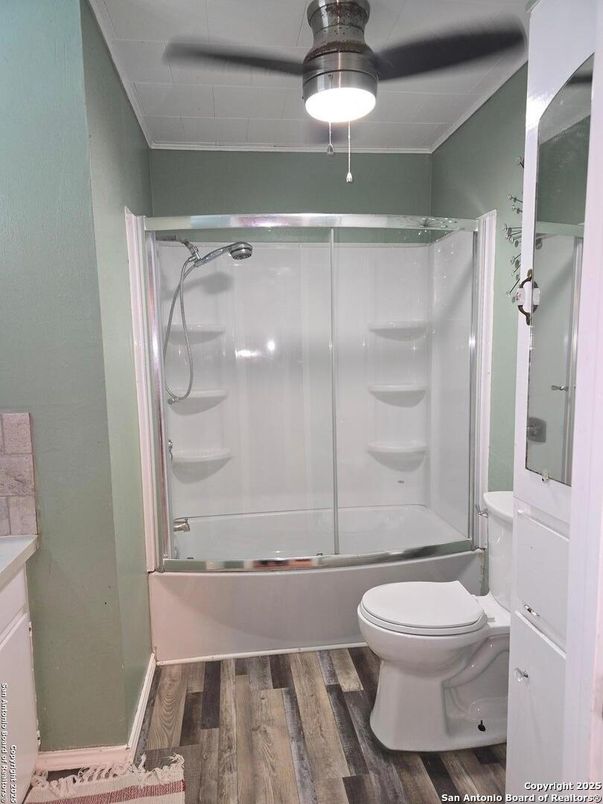 Bathroom, Glass Shower, Interior, Wood Texture Flooring
