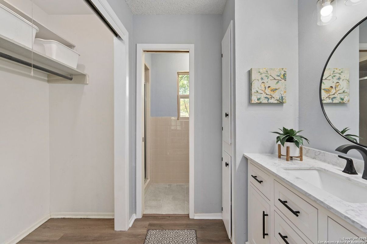 Bathroom, Dual Sink Vanities, Interior, Wood Texture Flooring