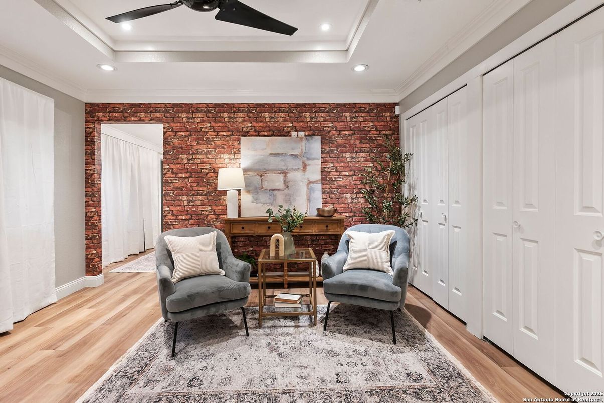 Interior, Recessed Lighting, Stone Walls, Wood Texture Flooring