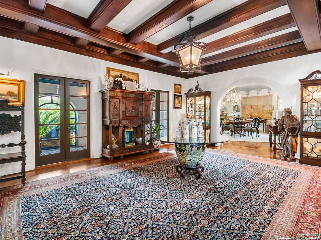 Chandelier, Dining room, Interior, Wooden Beams, Wood Texture Flooring