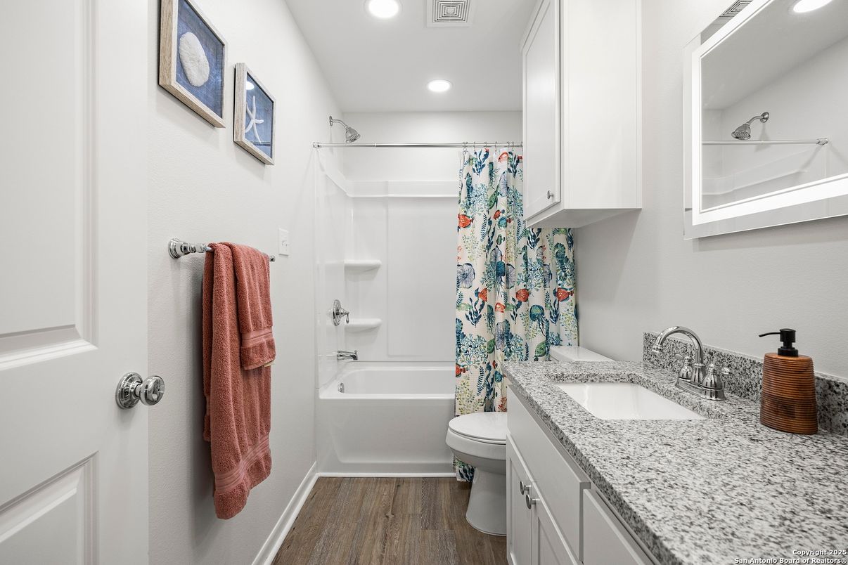 Bathroom, Interior, Recessed Lighting, Wood Texture Flooring