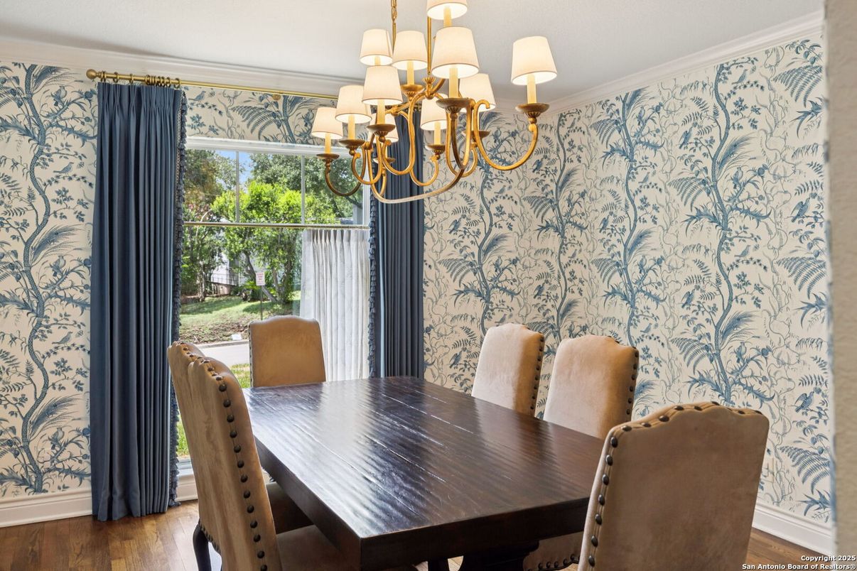 Chandelier, Dining room, Interior, Wood Texture Flooring