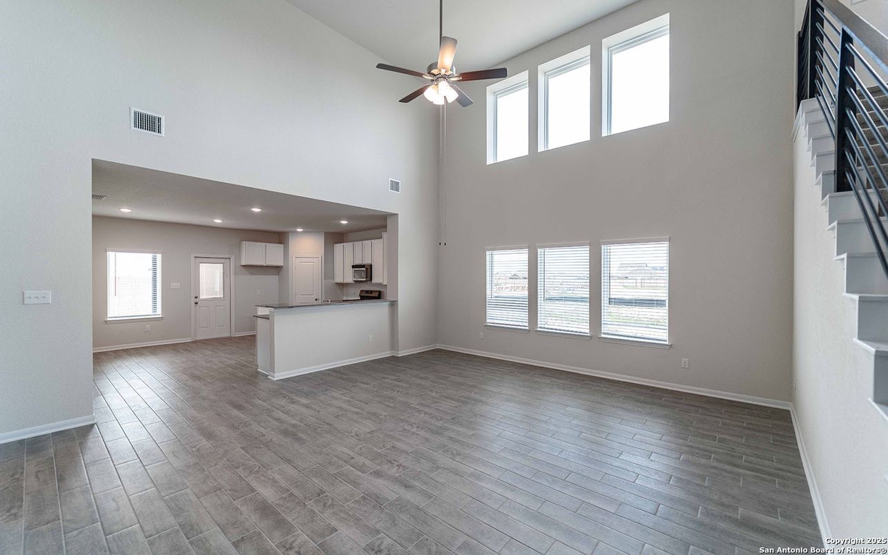 Empty room, Interior, Kitchen, Recessed Lighting, Wood Texture Flooring