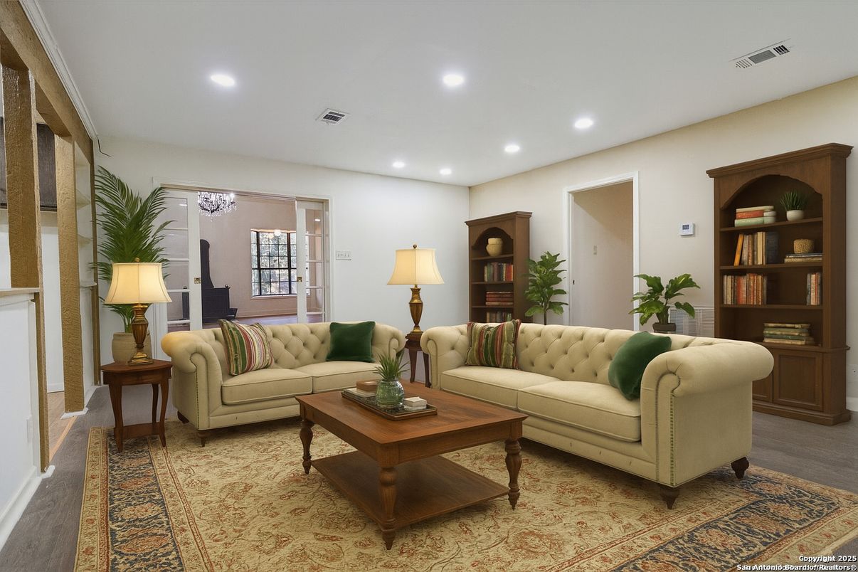 Interior, Living room, Recessed Lighting, Wood Texture Flooring