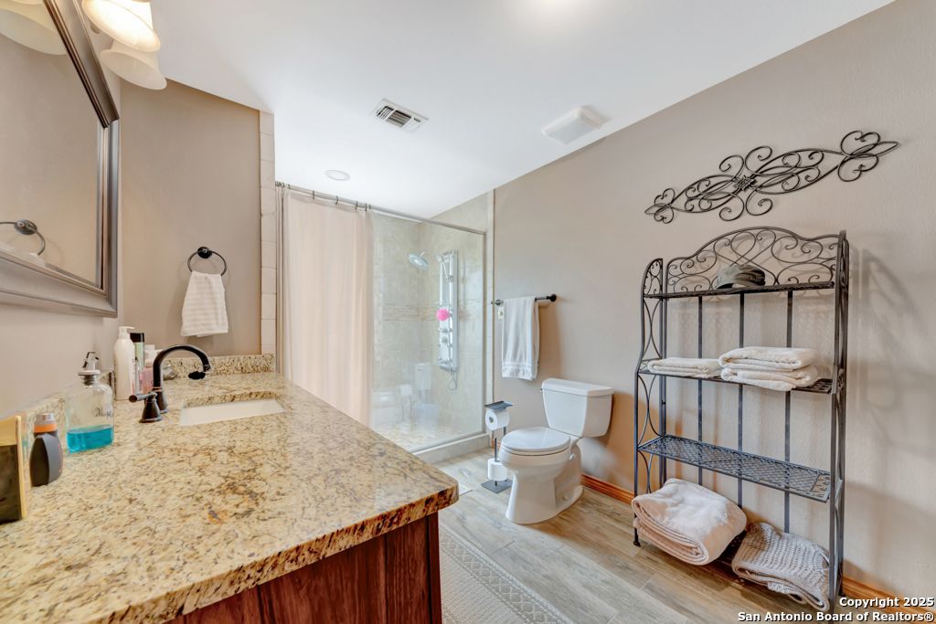 Bathroom, Glass Shower, Interior, Wood Texture Flooring