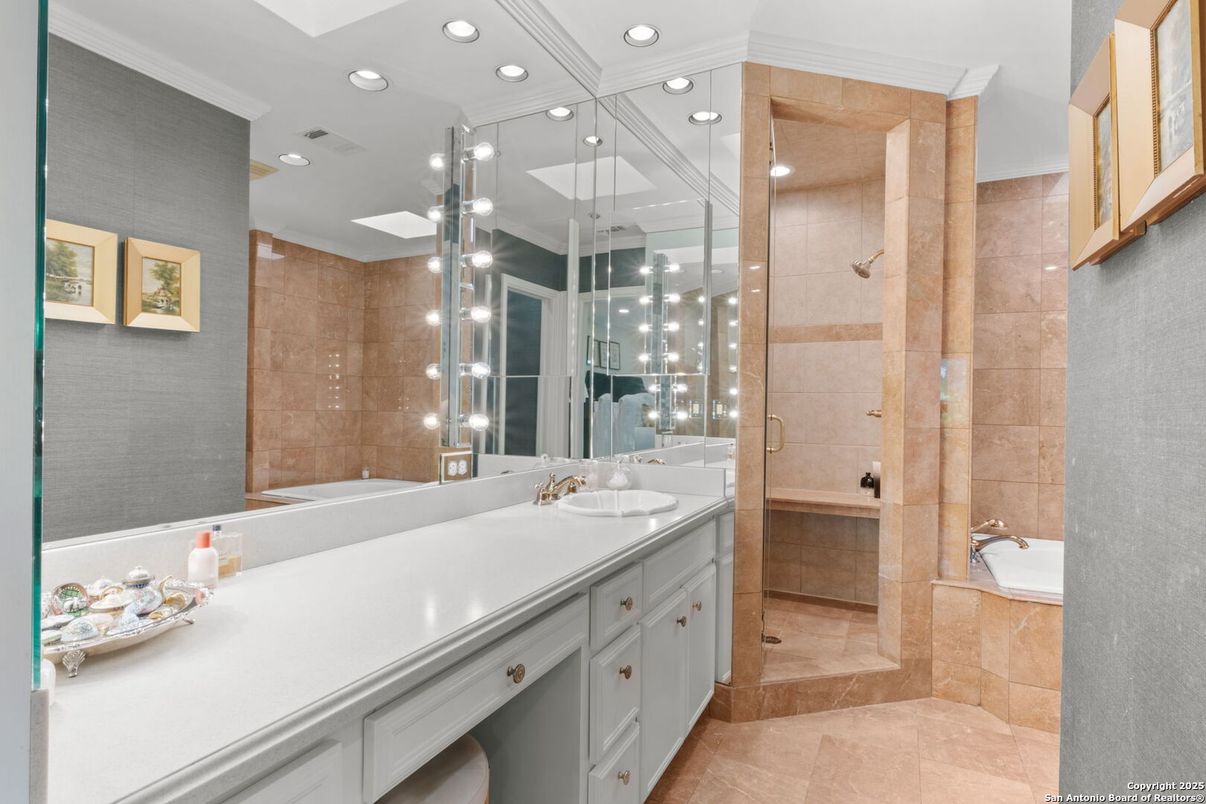 Bathroom, Dual Sink Vanities, Glass Shower, Interior, Recessed Lighting