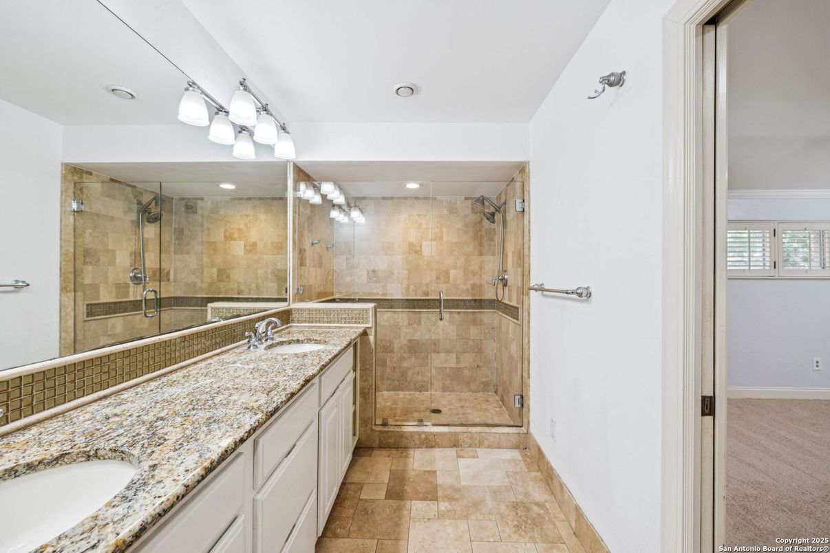 Bathroom, Dual Sink Vanities, Glass Shower, Interior, Recessed Lighting