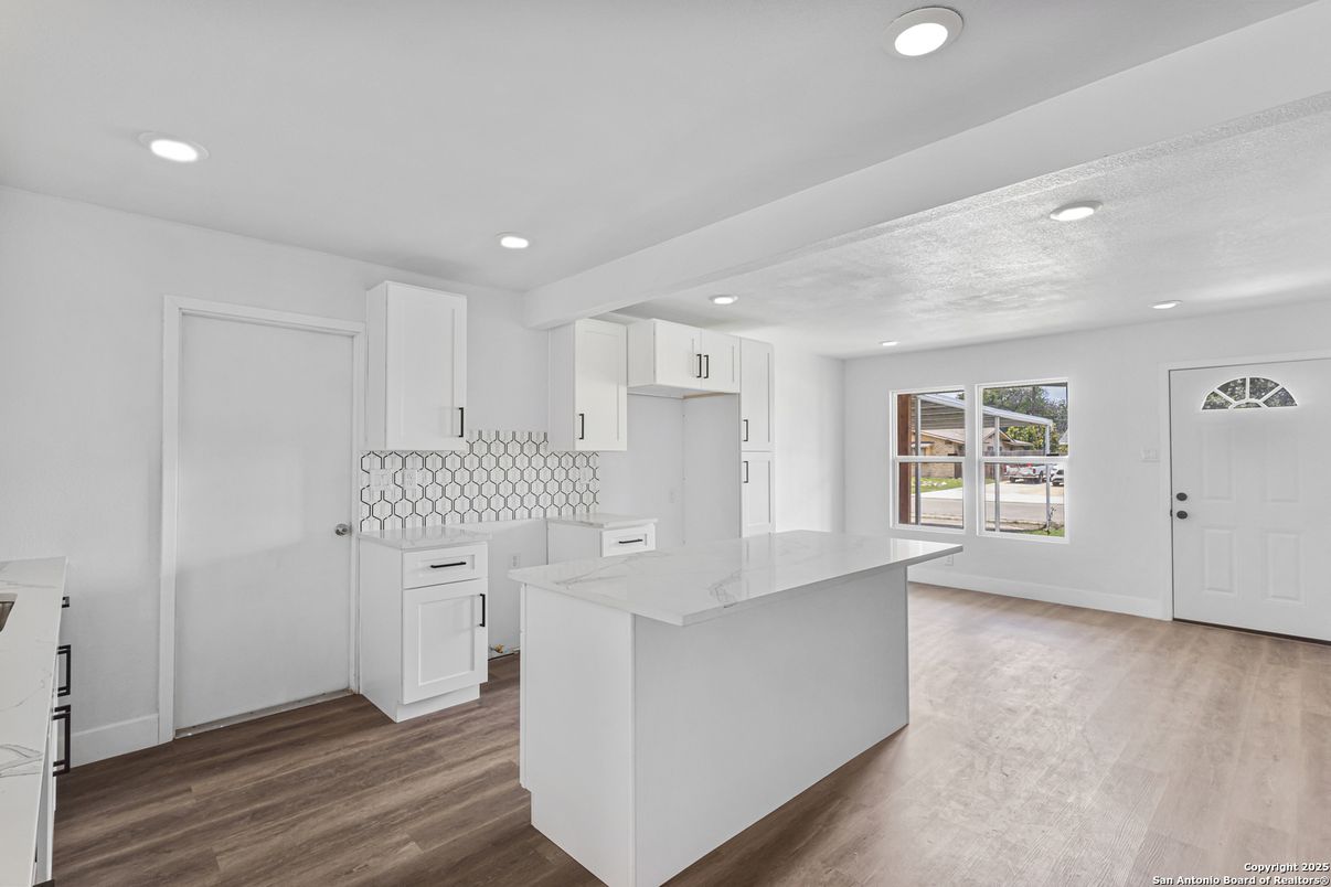 Interior, Kitchen, Recessed Lighting, Wood Texture Flooring