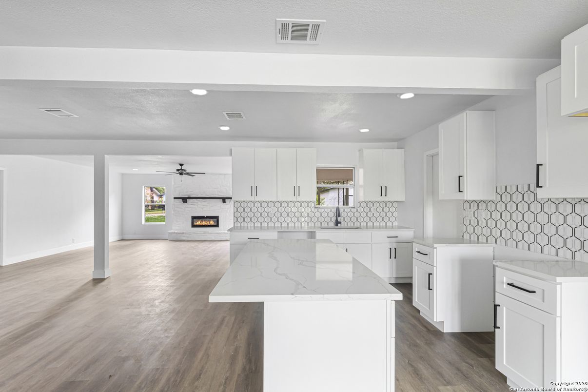 Interior, Kitchen, Recessed Lighting, Wood Texture Flooring