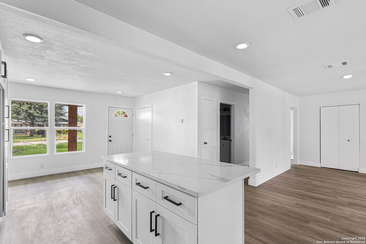 Interior, Kitchen, Recessed Lighting, Wood Texture Flooring