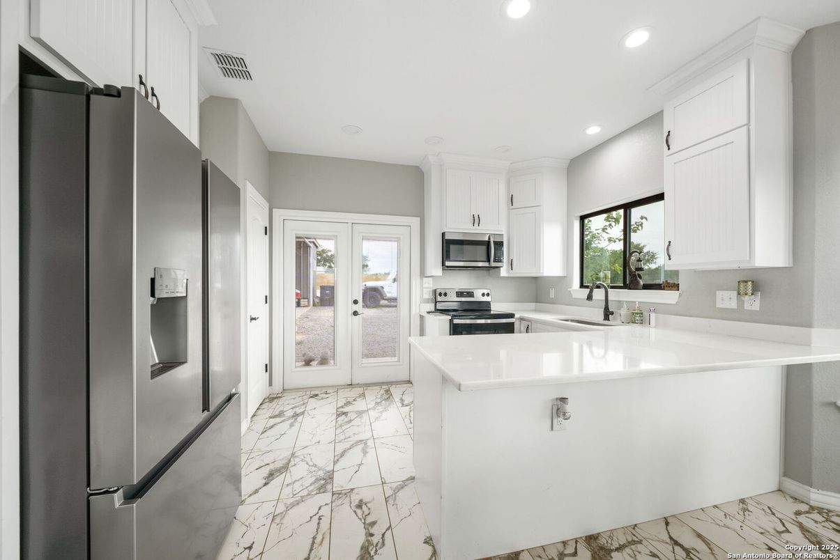 Interior, Kitchen, Marble, Recessed Lighting, Stainless Steel Appliances