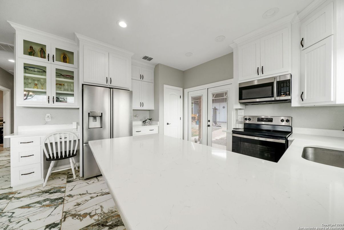 Interior, Kitchen, Marble, Recessed Lighting, Stainless Steel Appliances