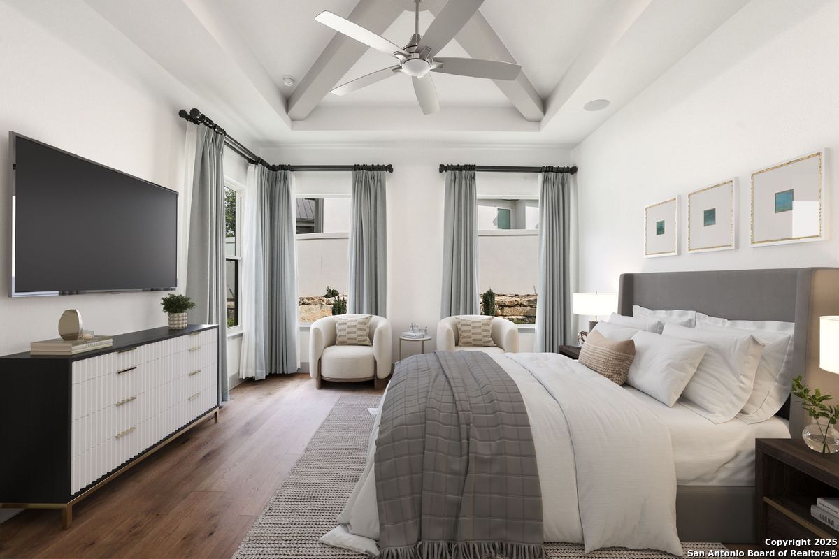 Bedroom, Interior, Recessed Lighting, Wood Texture Flooring