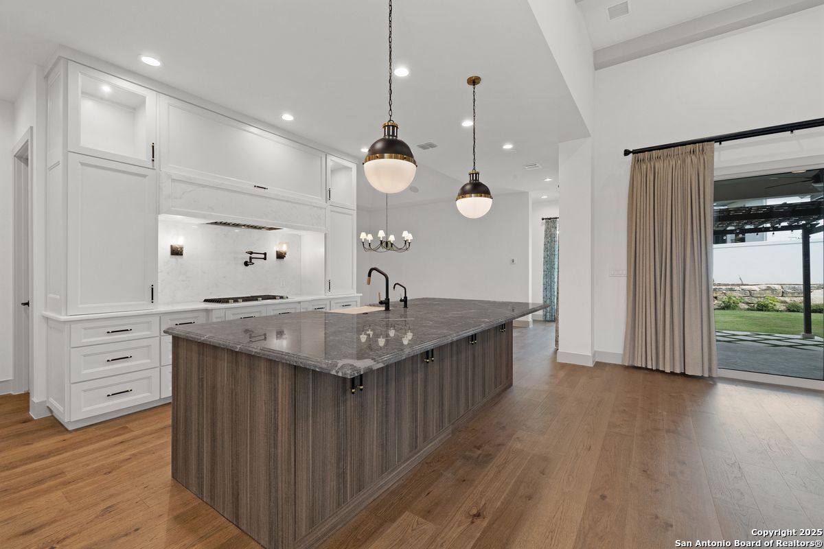 Interior, Kitchen, Pendant Lights, Recessed Lighting, Wood Texture Flooring