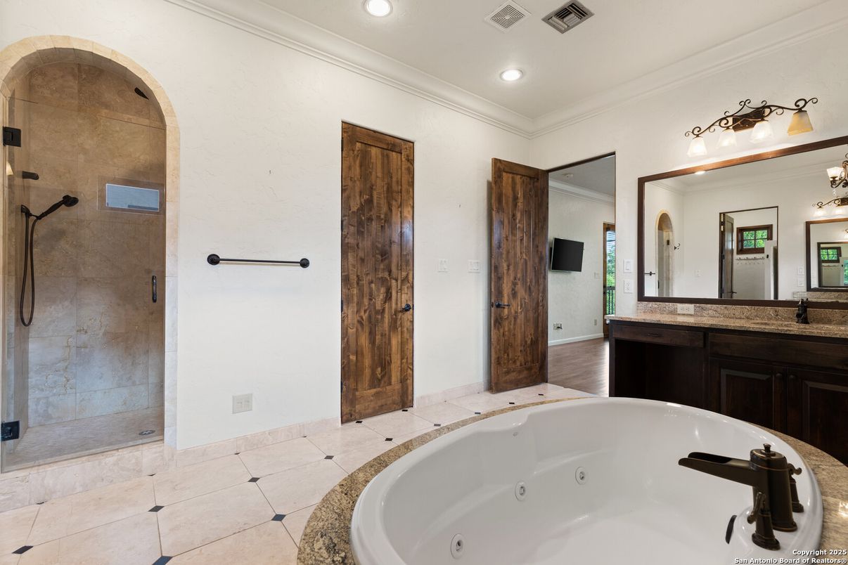 Bathroom, Dual Sink Vanities, Glass Shower, Interior, Recessed Lighting