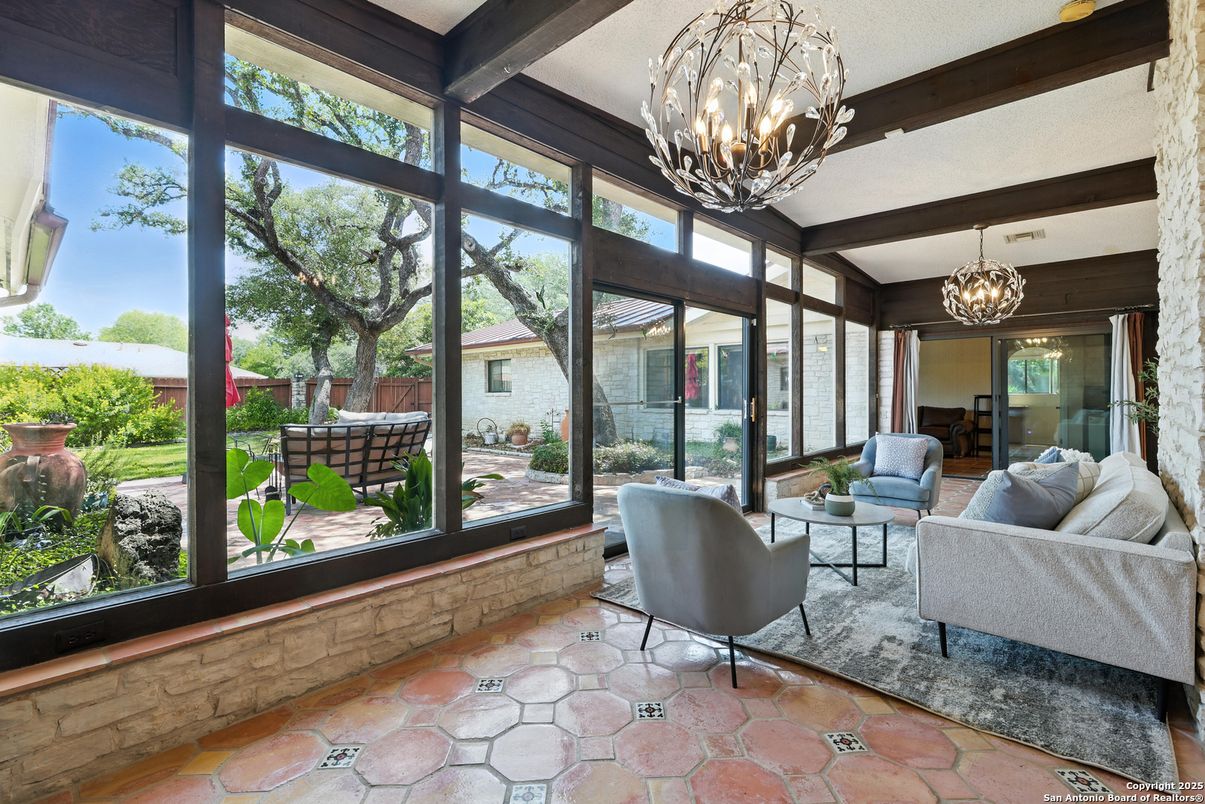 Chandelier, Interior, Living room, Sun Room, Wooden Beams