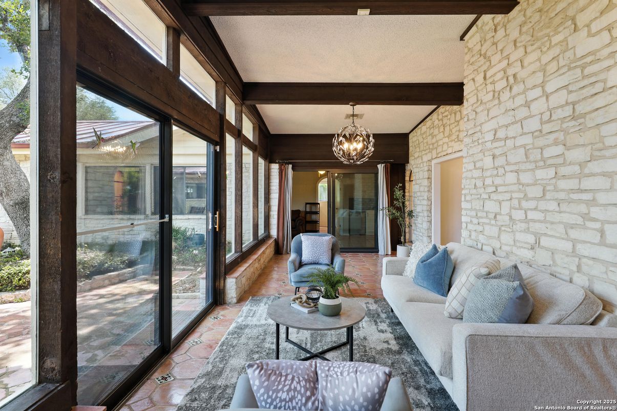 Chandelier, Interior, Living room, Stone Walls, Wooden Beams
