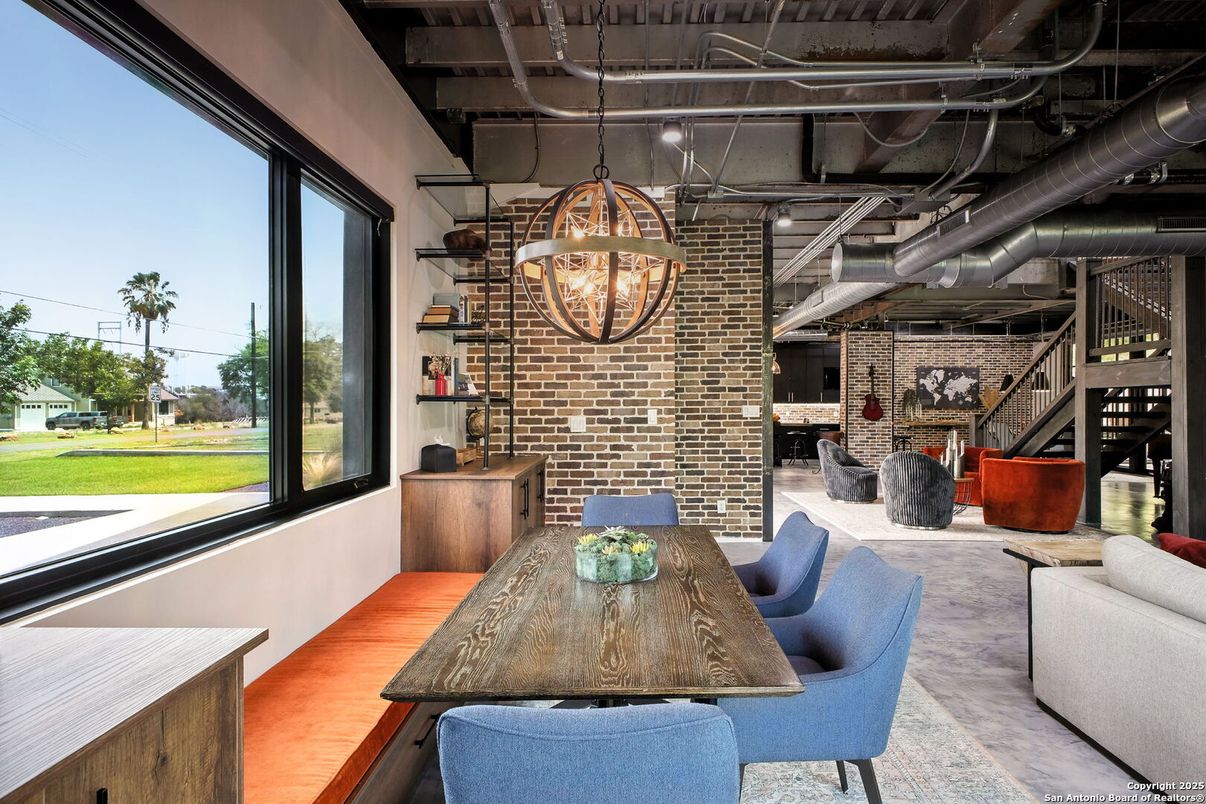 Dining room, Interior, Pendant Lights, Stone Walls
