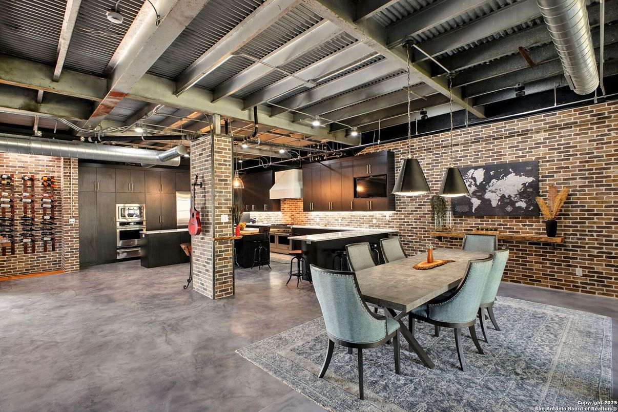Dining room, Interior, Pendant Lights, Stone Walls