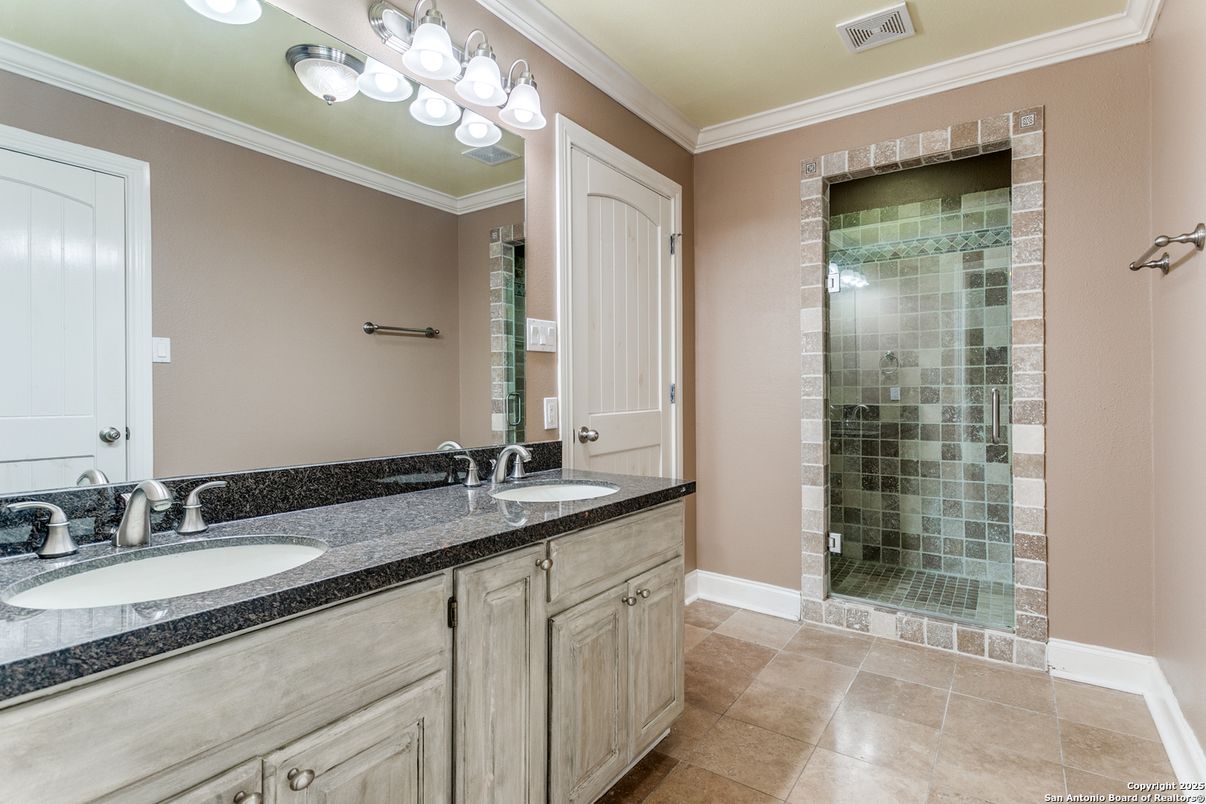 Bathroom, Dual Sink Vanities, Glass Shower, Interior