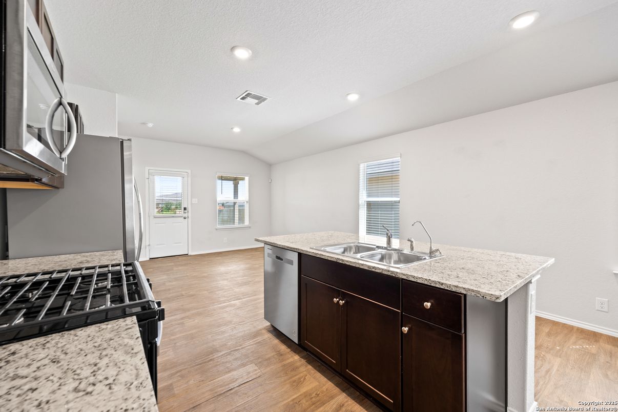 Interior, Kitchen, Recessed Lighting, Wood Texture Flooring