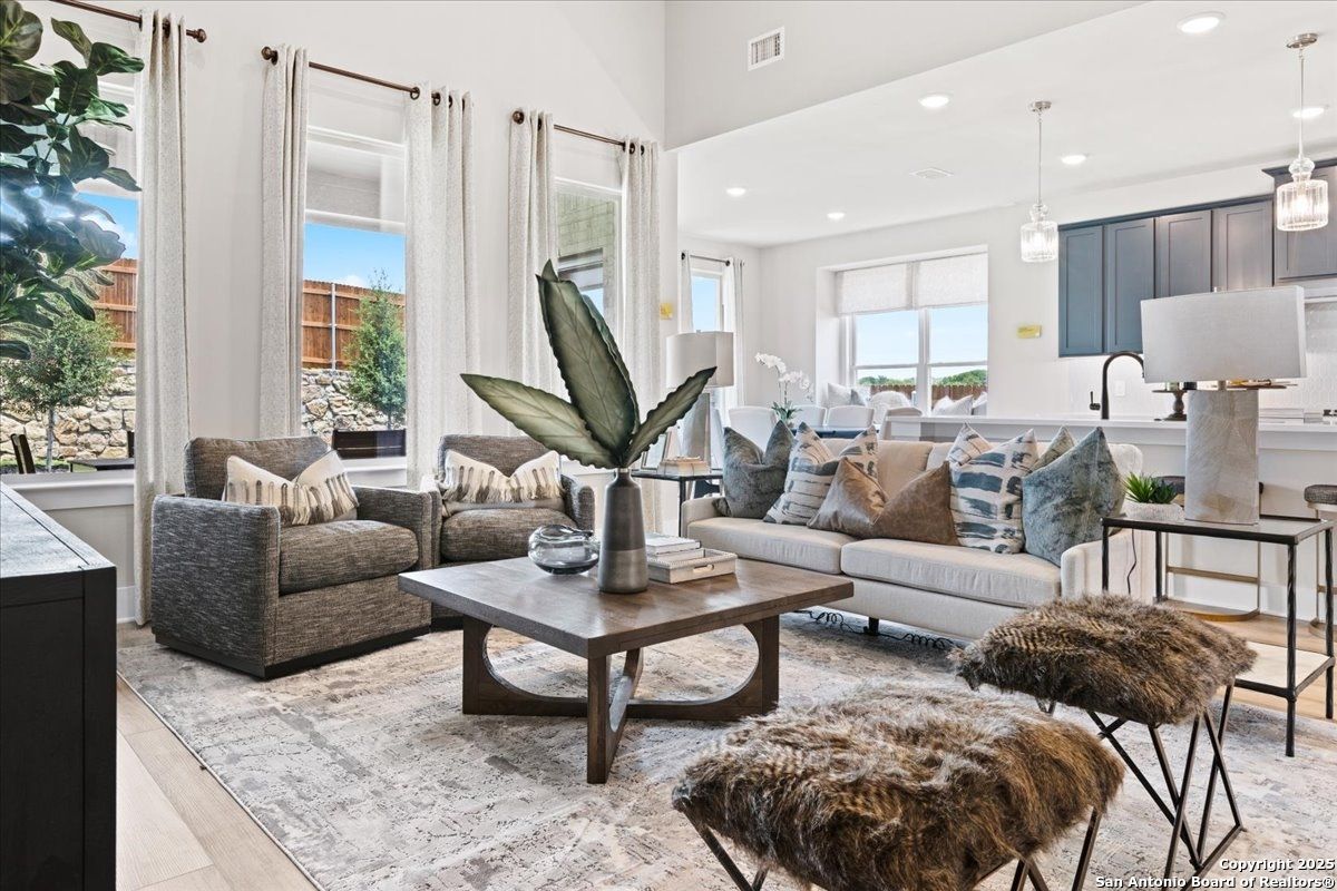 Interior, Kitchen, Living room, Pendant Lights, Recessed Lighting, Wood Texture Flooring