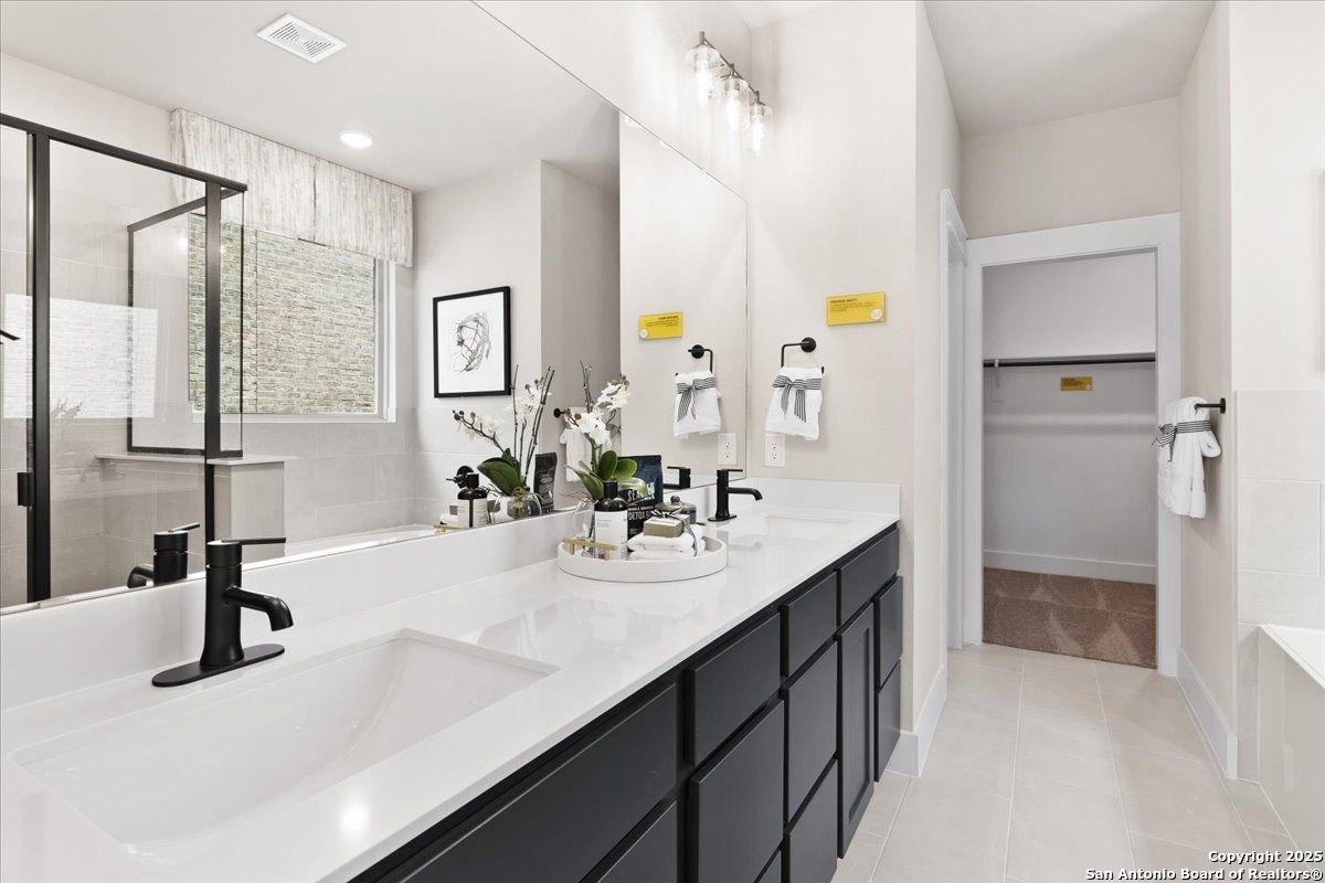 Bathroom, Dual Sink Vanities, Glass Shower, Interior, Recessed Lighting