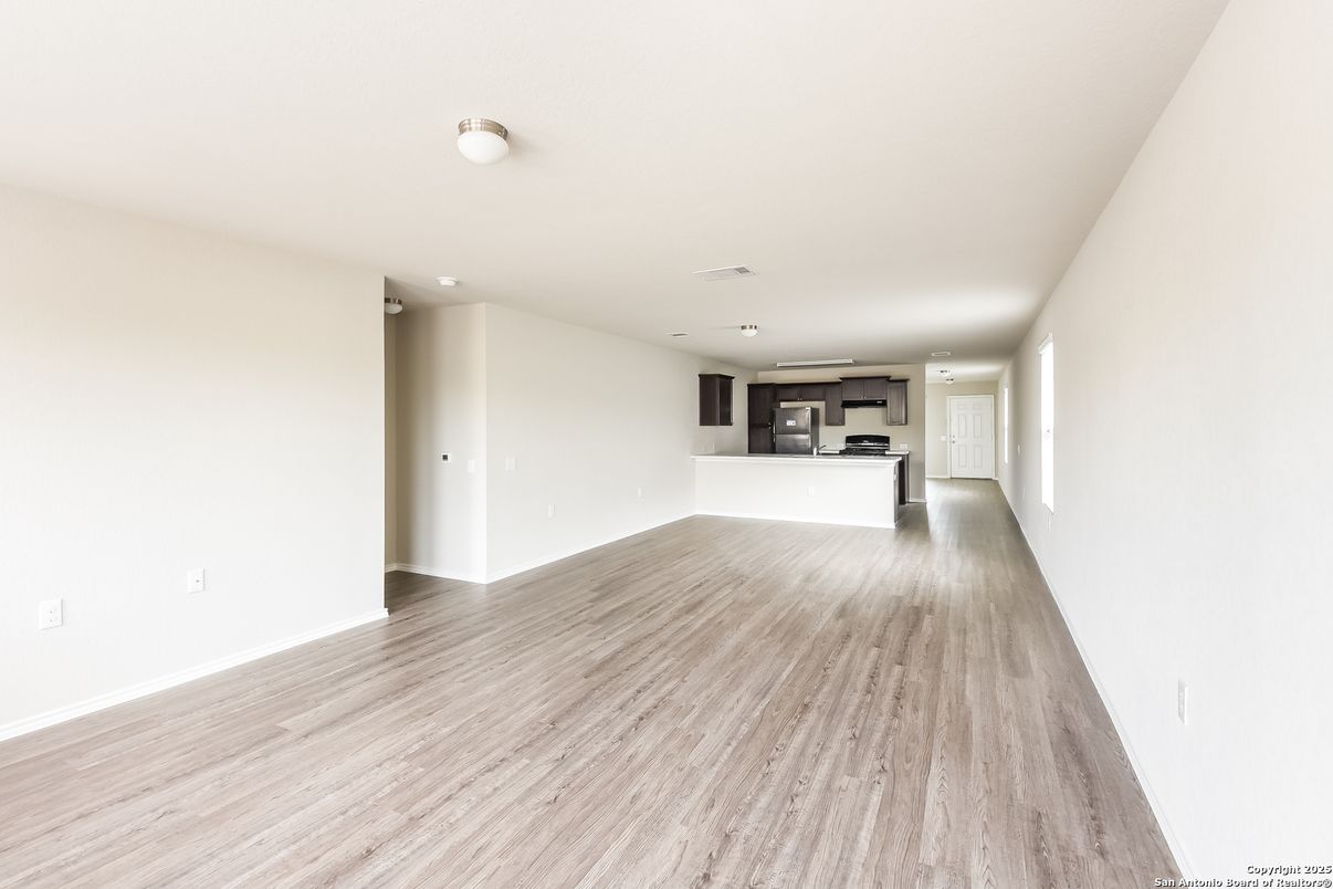 Empty room, Interior, Kitchen, Recessed Lighting, Wood Texture Flooring