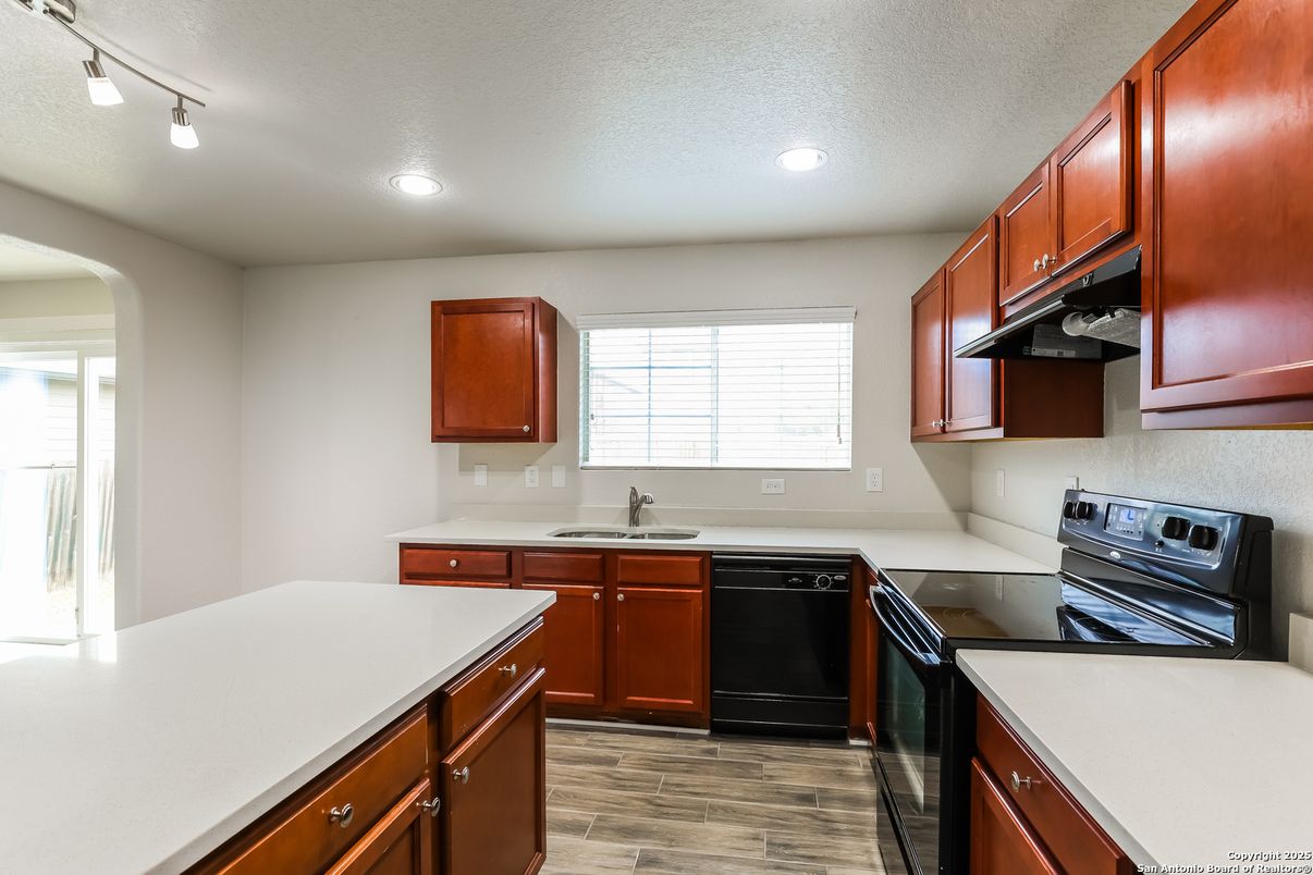 Interior, Kitchen, Recessed Lighting, Wood Texture Flooring