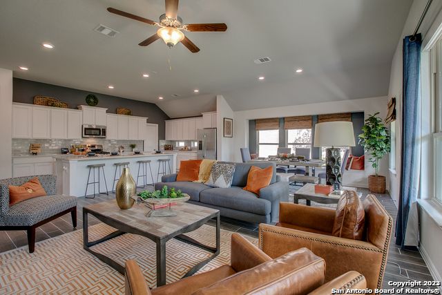 Dining room, Interior, Kitchen, Living room, Recessed Lighting, Stainless Steel Appliances