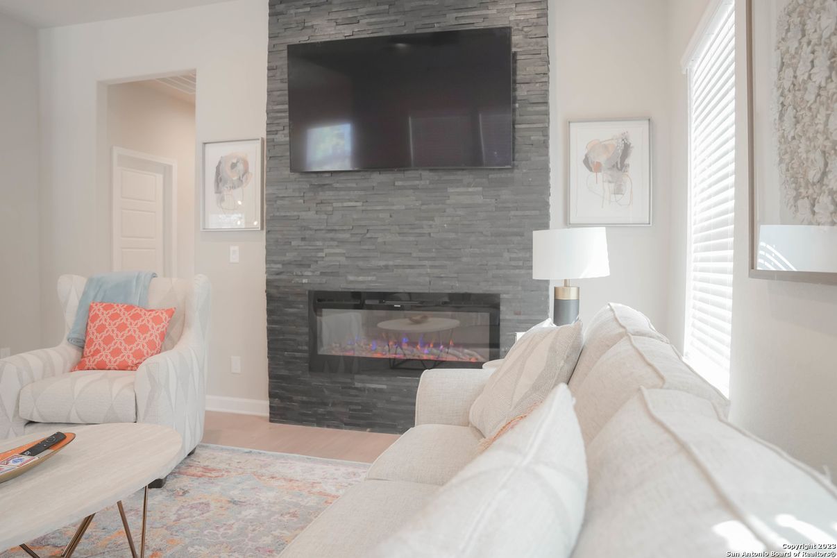Fireplace, Interior, Living room, Stone Walls, Wood Texture Flooring