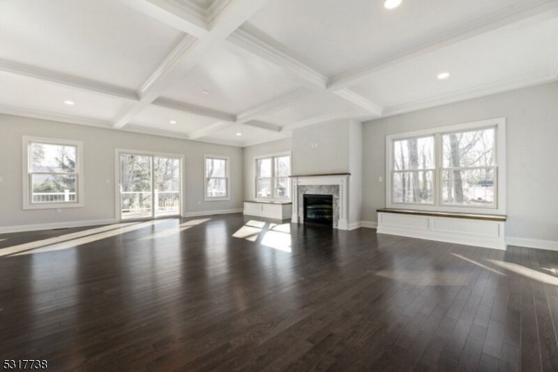 Empty room, Fireplace, Interior, Recessed Lighting, Wood Texture Flooring