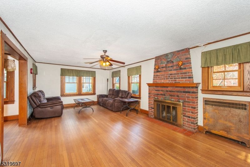 Empty room, Fireplace, Interior, Stone Walls, Wood Texture Flooring