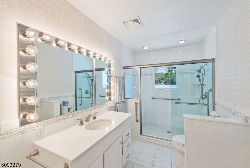 Bathroom, Glass Shower, Interior, Marble, Recessed Lighting