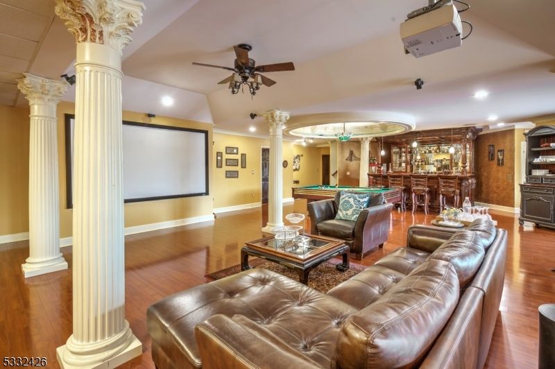 Billiard Table, Chandelier, Interior, Living room, Recessed Lighting, Wood Texture Flooring