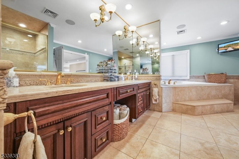 Bathroom, Dual Sink Vanities, Glass Shower, Interior, Recessed Lighting