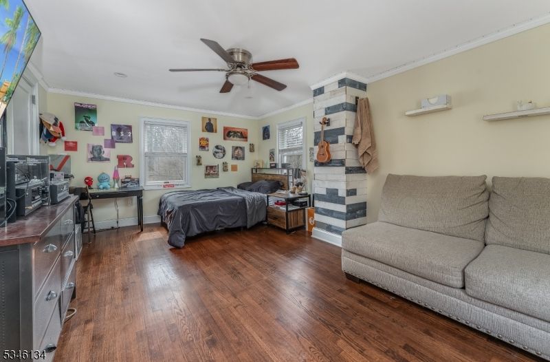 Bedroom, Fireplace, Interior, Wood Texture Flooring