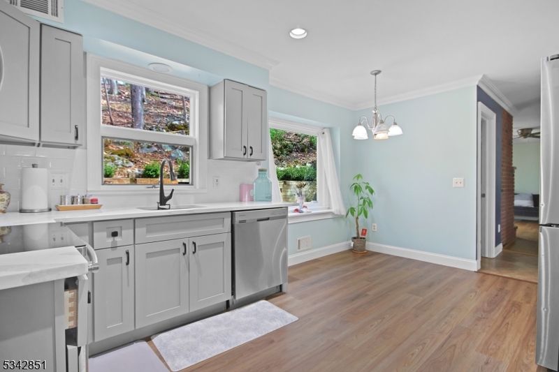 Interior, Kitchen, Pendant Lights, Recessed Lighting, Wood Texture Flooring