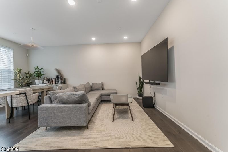 Dining room, Interior, Living room, Pendant Lights, Recessed Lighting, Wood Texture Flooring