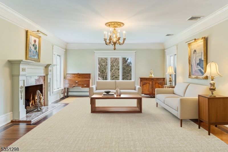 Chandelier, Fireplace, Interior, Living room, Wood Texture Flooring